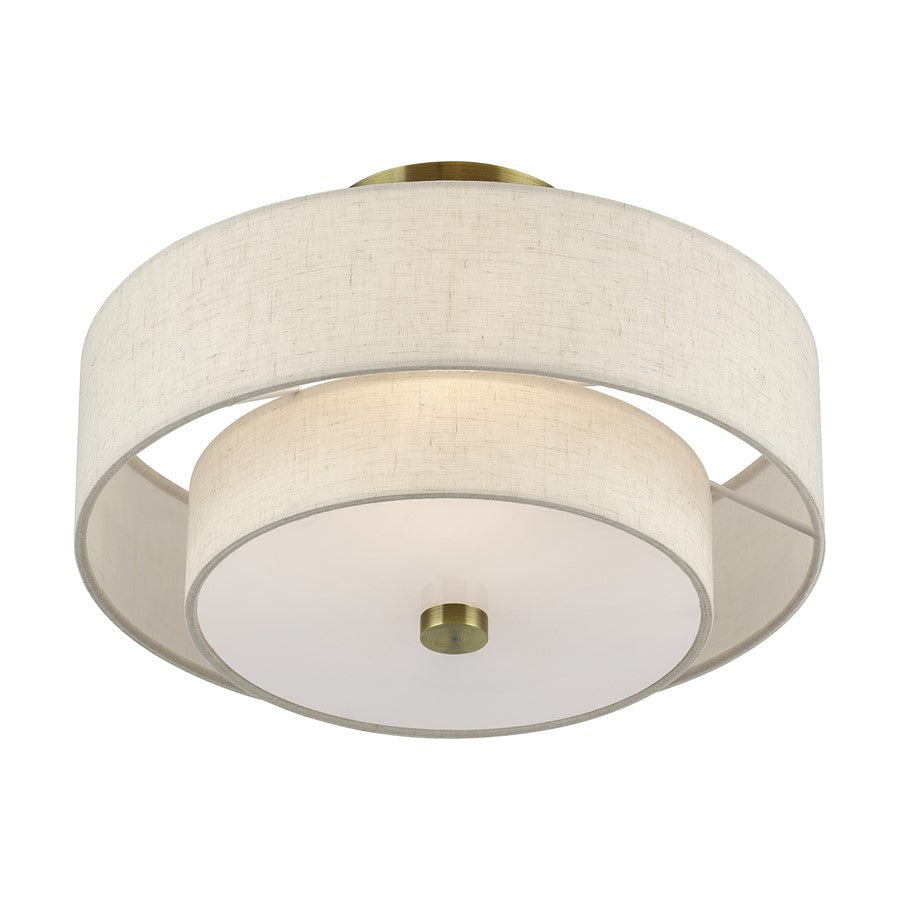 Livex Monroe 2Lt 8" Semi-Flush, Brass/Oatmeal/White