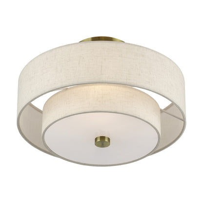 Livex Monroe 2Lt 8" Semi-Flush, Brass/Oatmeal/White