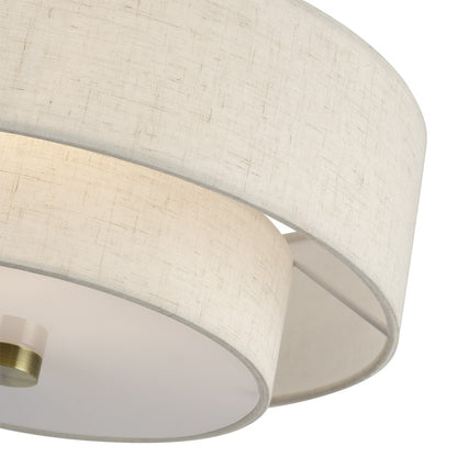 Livex Monroe 3Lt 8" Semi-Flush, Brass/Oatmeal/White