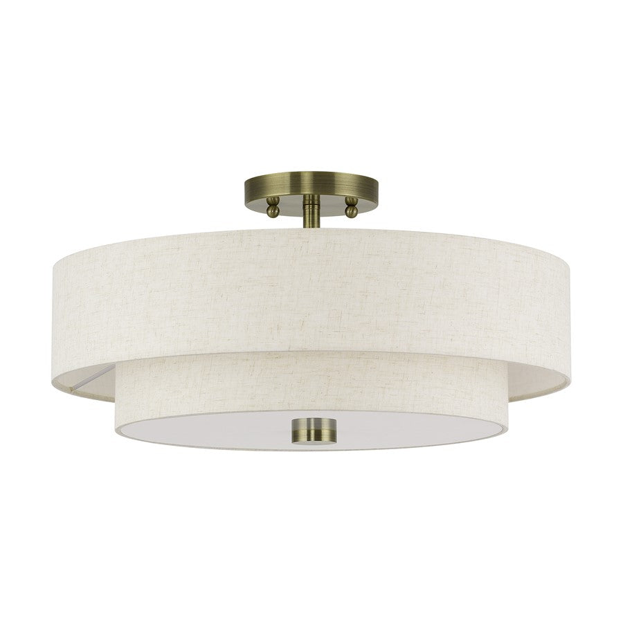 Livex Monroe 4Lt 9" Semi-Flush, Brass/Oatmeal/White
