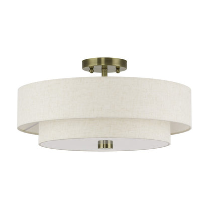 Livex Monroe 4Lt 9" Semi-Flush, Brass/Oatmeal/White