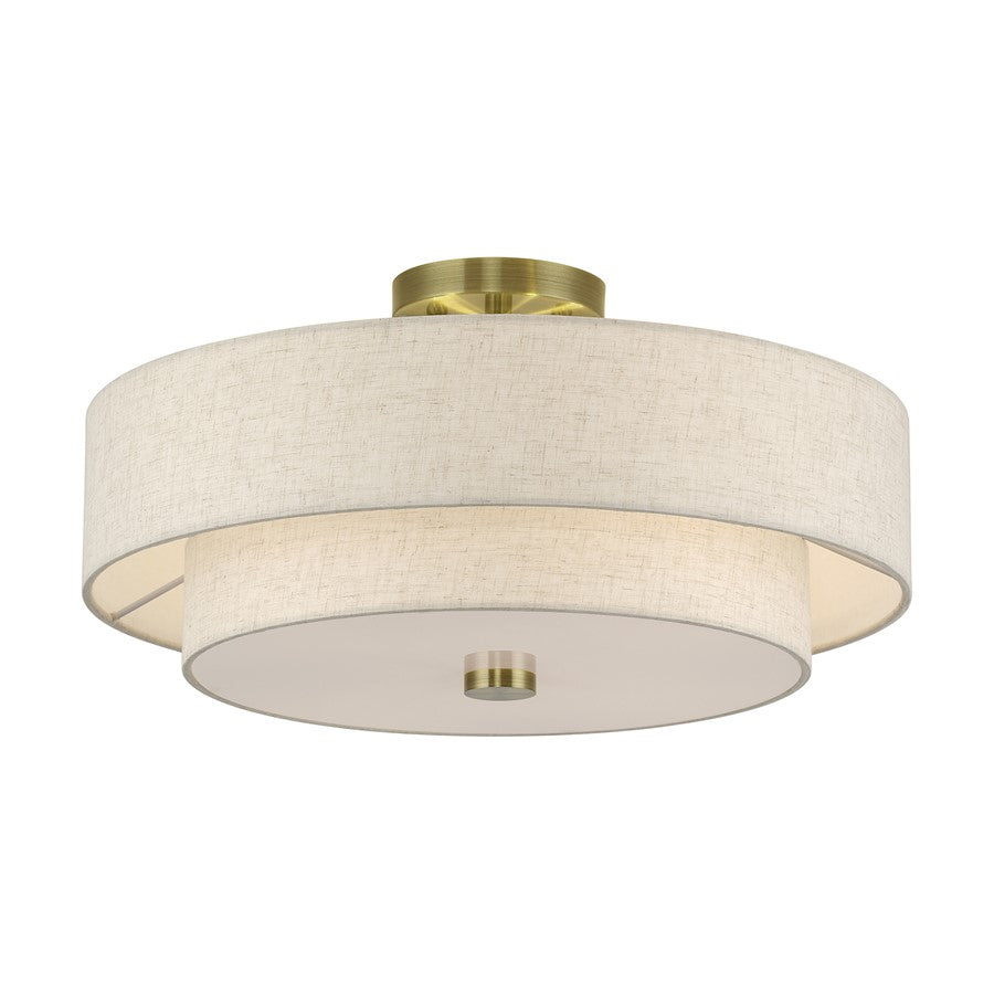 Livex Monroe 4Lt 9" Semi-Flush, Brass/Oatmeal/White