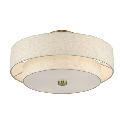 Livex Monroe 4Lt 9" Semi-Flush, Brass/Oatmeal/White