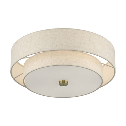Livex Monroe 4Lt 9" Semi-Flush, Brass/Oatmeal/White