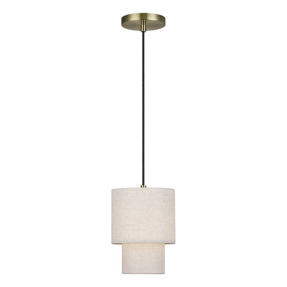 Livex Monroe 1Lt 16" Mini Pendant, Brass/Oatmeal/White - 51089-01
