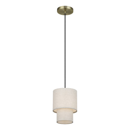 Livex Monroe 1Lt 16" Mini Pendant, Brass/Oatmeal/White
