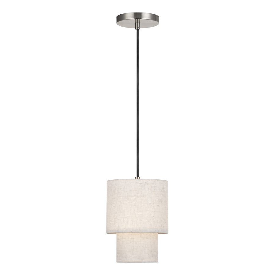 Livex Monroe 1Lt Mini Pendant, Nickel/Oatmeal/White - 51089-91