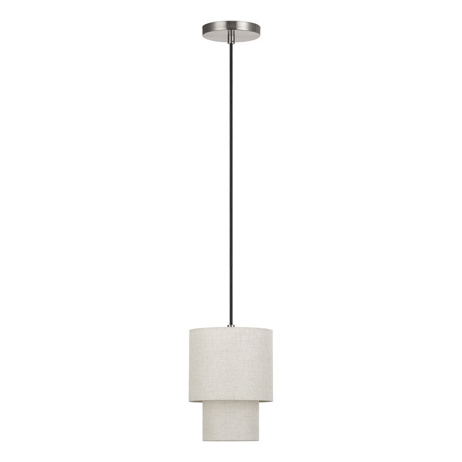 Livex Monroe 1Lt Mini Pendant, Nickel/Oatmeal/White