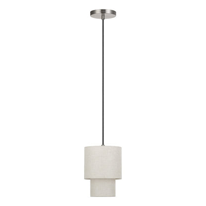 Livex Monroe 1Lt Mini Pendant, Nickel/Oatmeal/White
