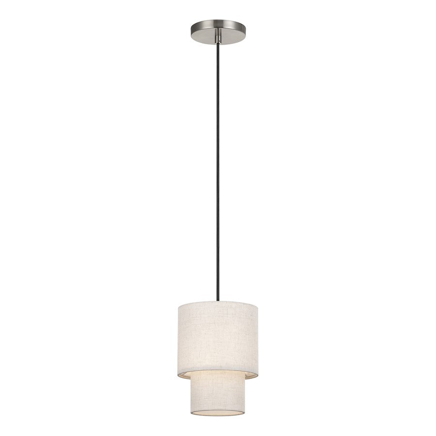 Livex Monroe 1Lt Mini Pendant, Nickel/Oatmeal/White