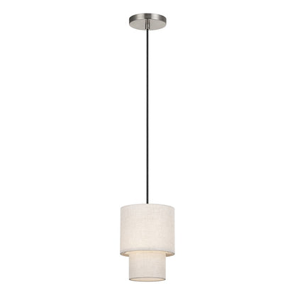 Livex Monroe 1Lt Mini Pendant, Nickel/Oatmeal/White