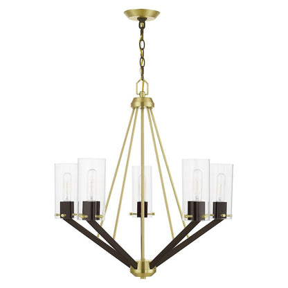 Livex Beckett 5 Light Chandelier, Brass/Bronze/Rounded Clear Square
