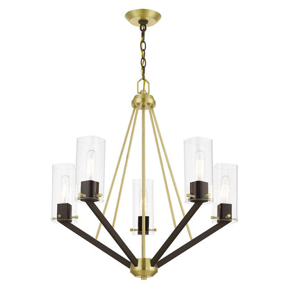 Livex Beckett 5 Light Chandelier, Brass/Bronze/Rounded Clear Square