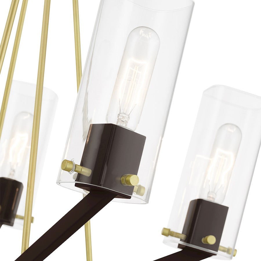 Livex Beckett 5 Light Chandelier, Brass/Bronze/Rounded Clear Square