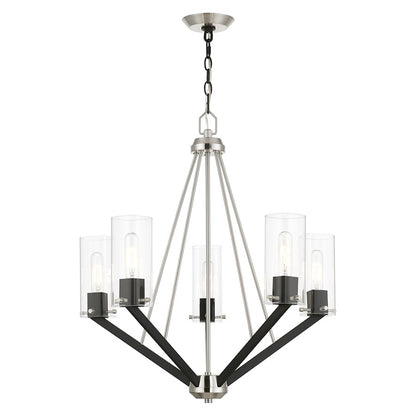 Livex Beckett 5 Light Chandelier, Nickel/Black/Rounded/Clear Square