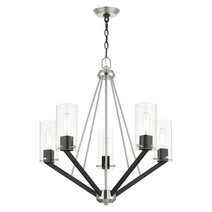 Livex Beckett 5 Light Chandelier, Nickel/Black/Rounded/Clear Square