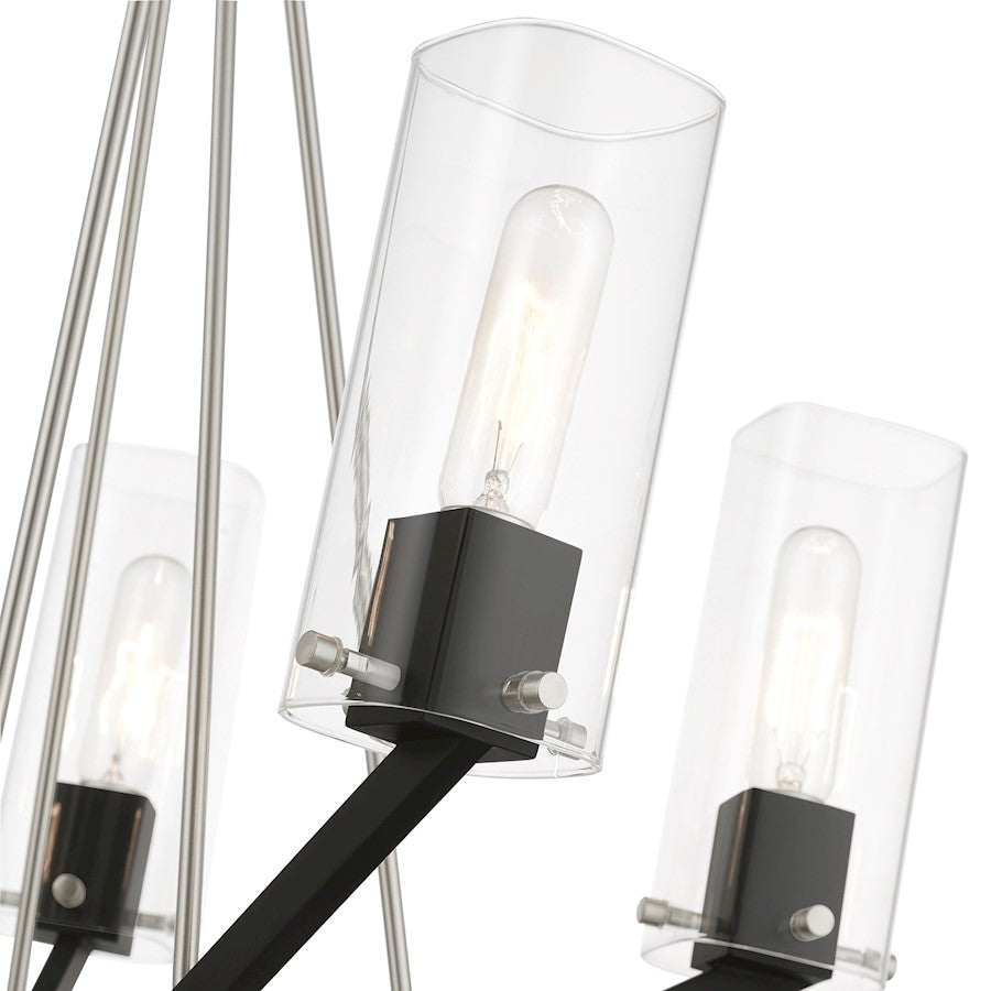Livex Beckett 5 Light Chandelier, Nickel/Black/Rounded/Clear Square