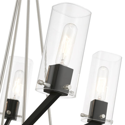 Livex Beckett 5 Light Chandelier, Nickel/Black/Rounded/Clear Square