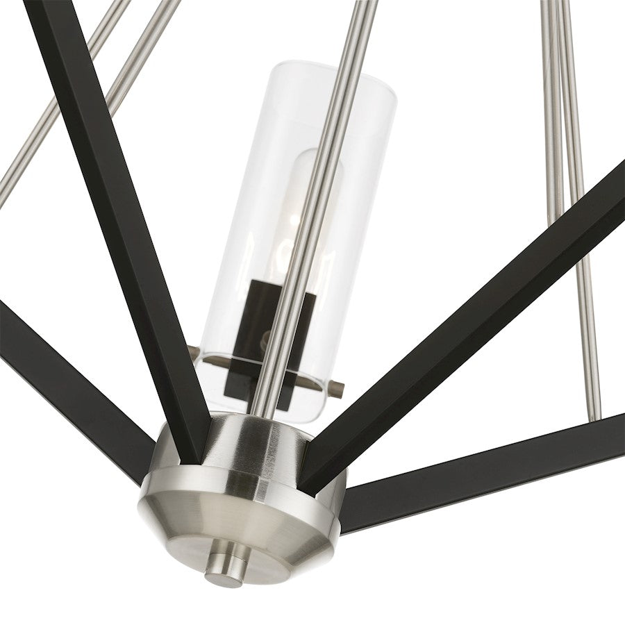 Livex Beckett 5 Light Chandelier, Nickel/Black/Rounded/Clear Square