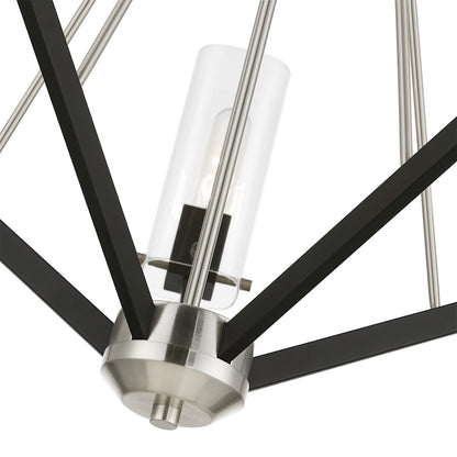 Livex Beckett 5 Light Chandelier, Nickel/Black/Rounded/Clear Square