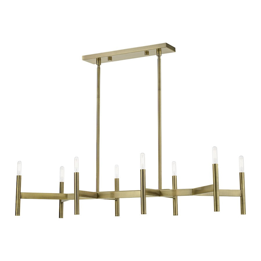 Livex Copenhagen 8 Light Linear Chandelier, Antique Brass
