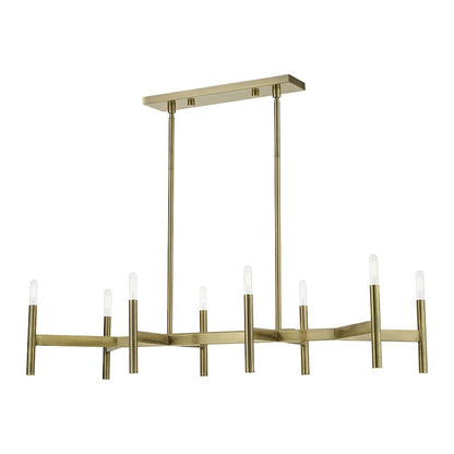 Livex Copenhagen 8 Light Linear Chandelier, Antique Brass