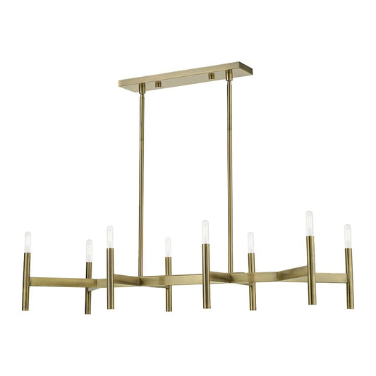 Livex Copenhagen 8 Light Linear Chandelier, Antique Brass