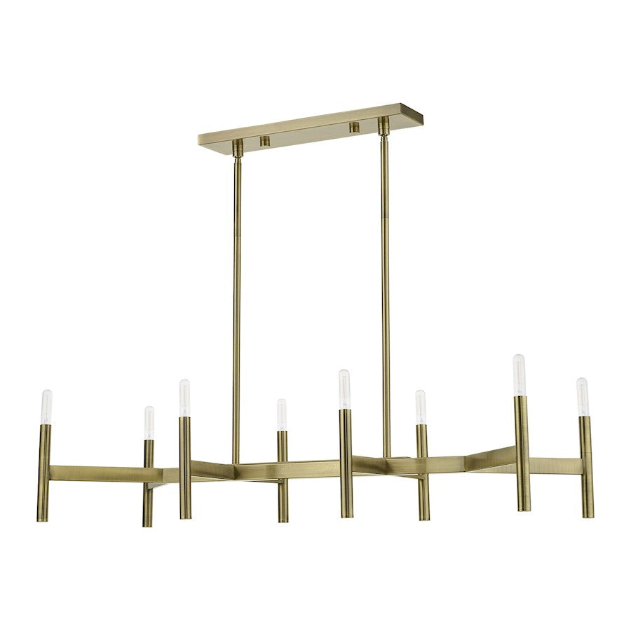 Livex Copenhagen 8 Light Linear Chandelier, Antique Brass