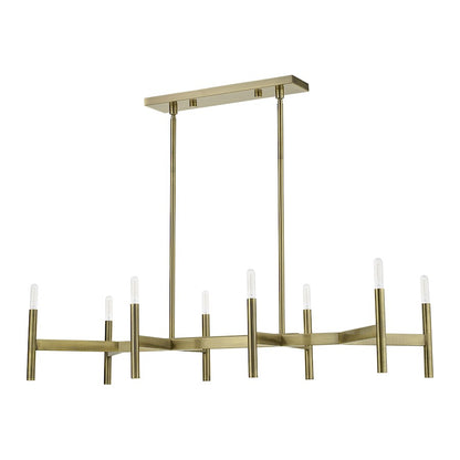 Livex Copenhagen 8 Light Linear Chandelier, Antique Brass