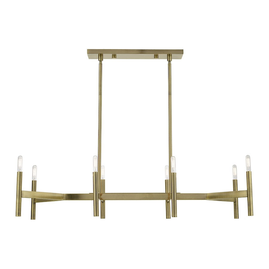 Livex Copenhagen 8 Light Linear Chandelier, Antique Brass
