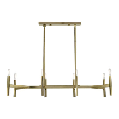 Livex Copenhagen 8 Light Linear Chandelier, Antique Brass