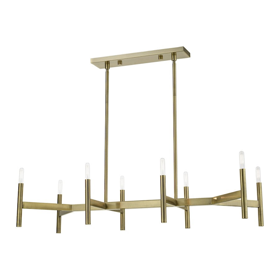 Livex Copenhagen 8 Light Linear Chandelier, Antique Brass