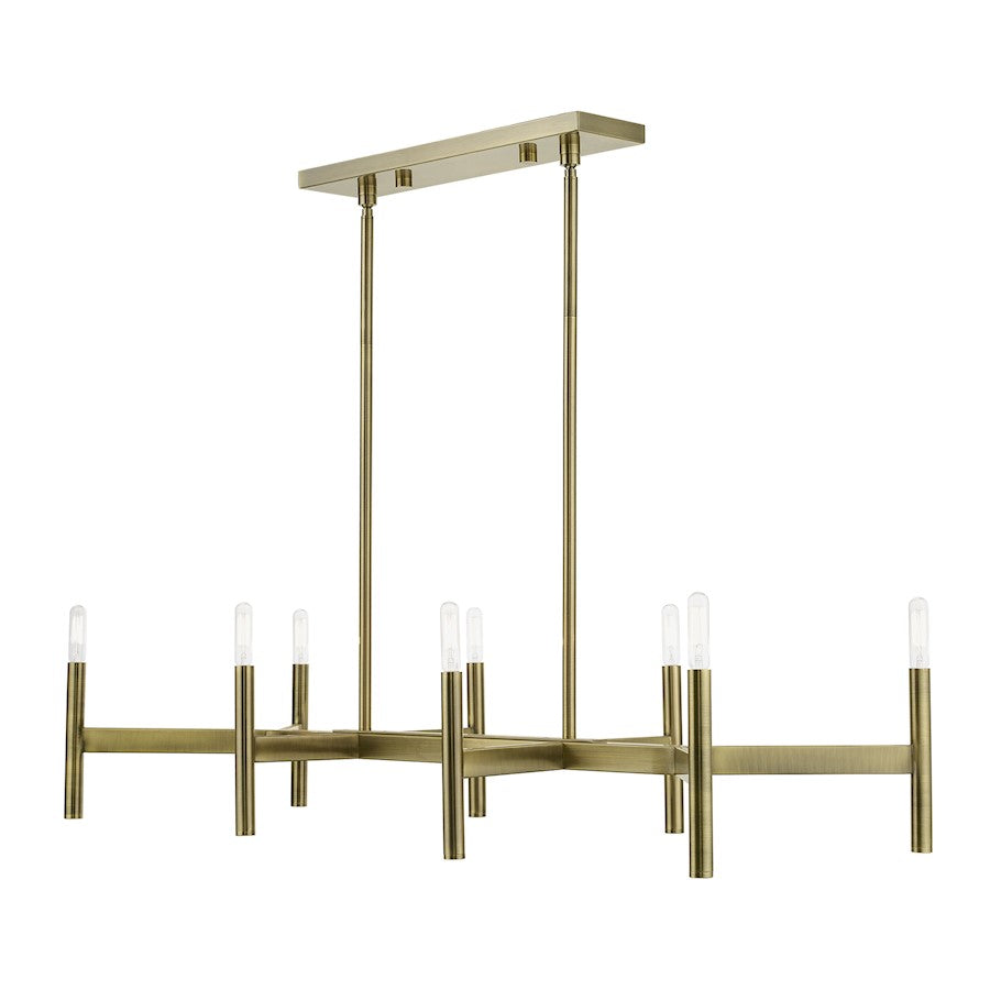 Livex Copenhagen 8 Light Linear Chandelier, Antique Brass