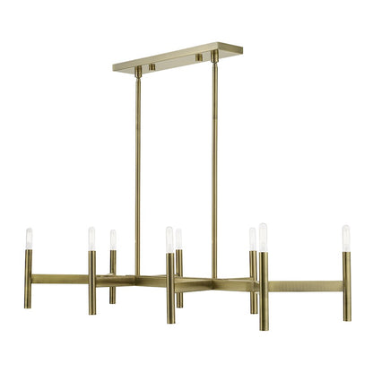 Livex Copenhagen 8 Light Linear Chandelier, Antique Brass