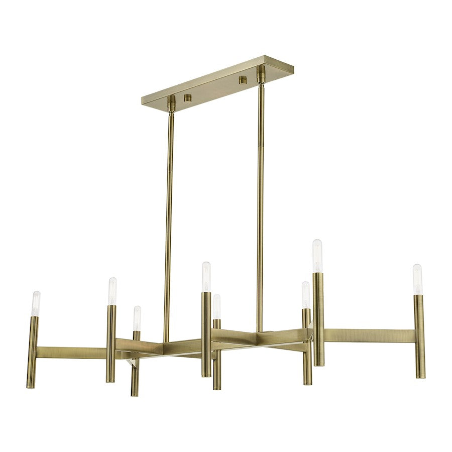 Livex Copenhagen 8 Light Linear Chandelier, Antique Brass