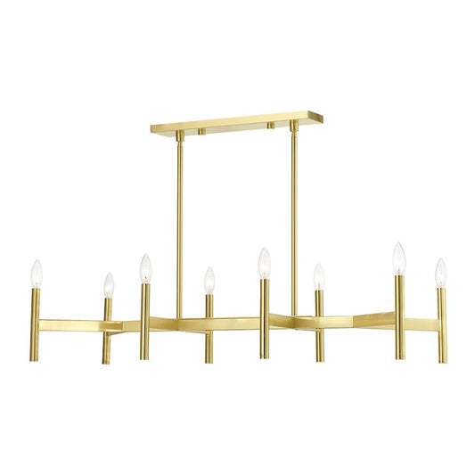 Livex Copenhagen 8 Light Linear Chandelier, Satin Brass