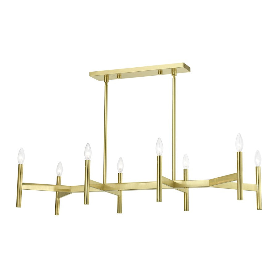 Livex Copenhagen 8 Light Linear Chandelier, Satin Brass