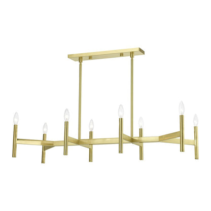 Livex Copenhagen 8 Light Linear Chandelier, Satin Brass