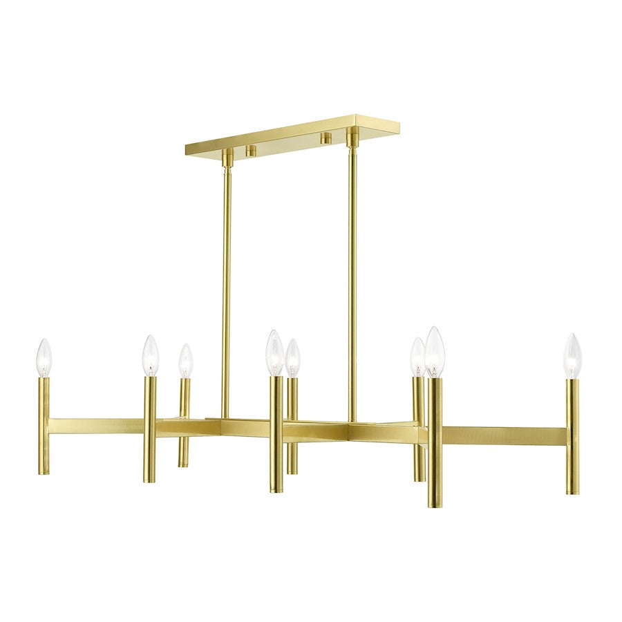 Livex Copenhagen 8 Light Linear Chandelier, Satin Brass