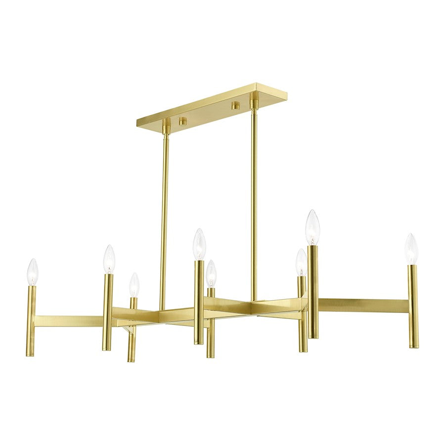 Livex Copenhagen 8 Light Linear Chandelier, Satin Brass