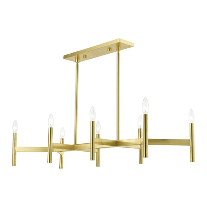 Livex Copenhagen 8 Light Linear Chandelier, Satin Brass