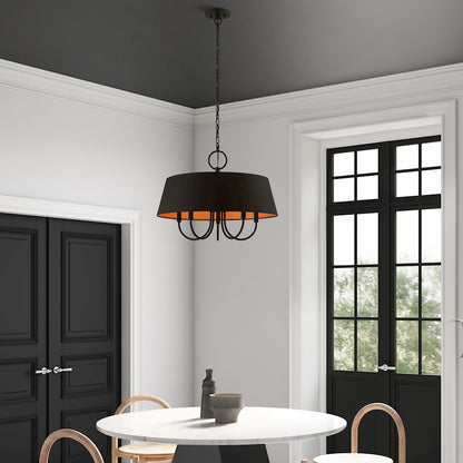 Livex Palma 5 Light Pendant Chandelier, Black/Black/Orange Fabric