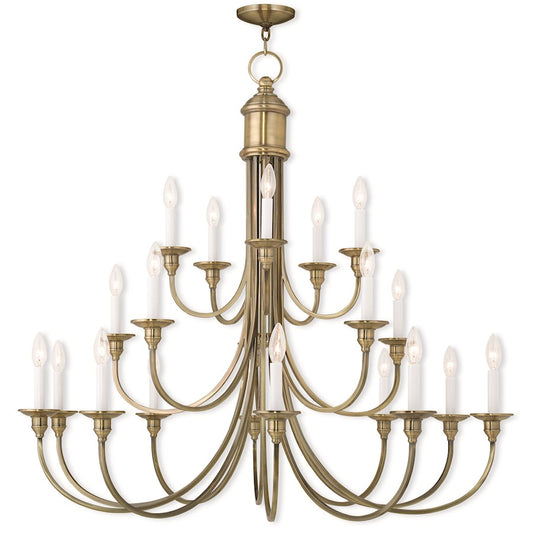 Livex Cranford 20 Light Foyer Chandelier, Antique Brass