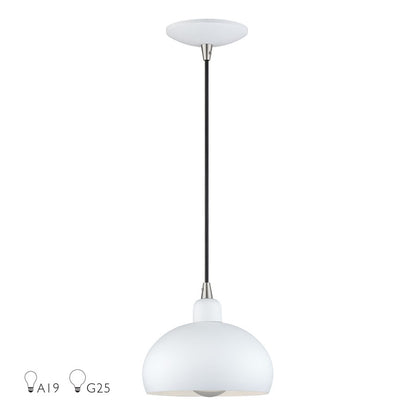 Livex Domma 1Lt Mini Pendant, White/Nickel Accents/White Steel/White - 51513-03