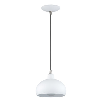 Livex Domma 1Lt Mini Pendant, White/Nickel Accents/White Steel/White