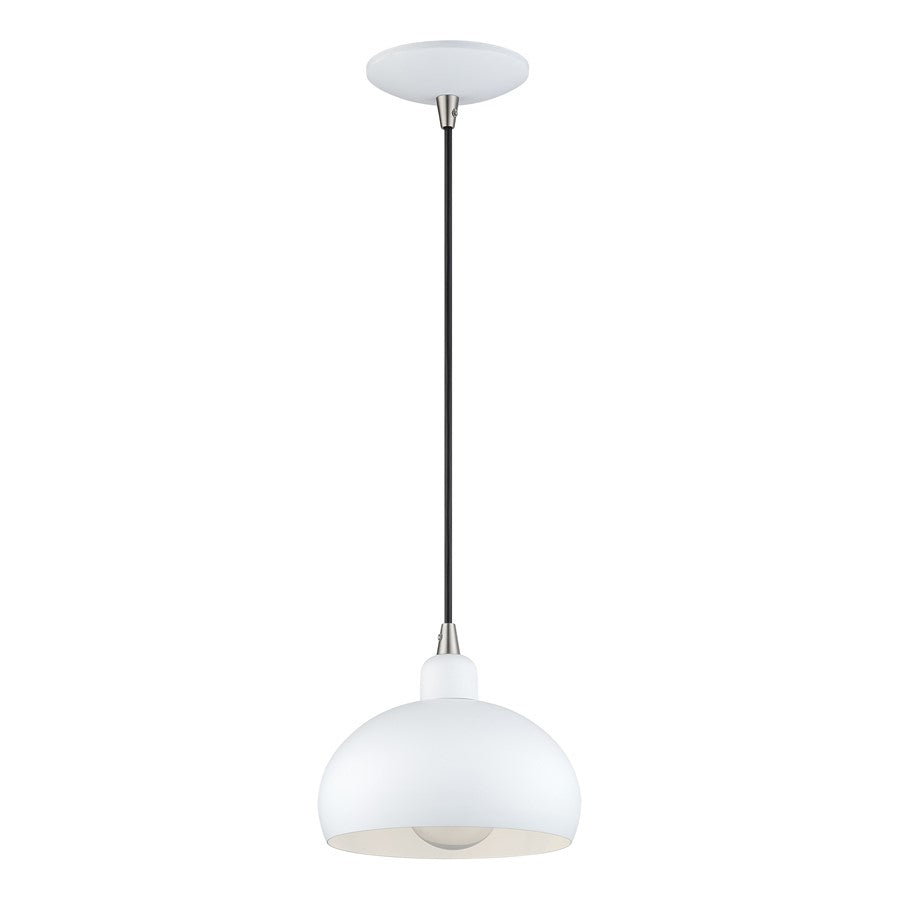 Livex Domma 1Lt Mini Pendant, White/Nickel Accents/White Steel/White