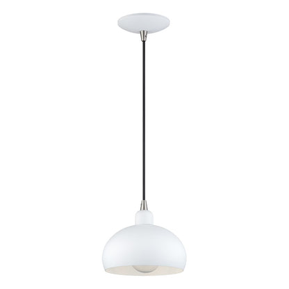 Livex Domma 1Lt Mini Pendant, White/Nickel Accents/White Steel/White