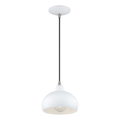Livex Domma 1Lt Mini Pendant, White/Nickel Accents/White Steel/White