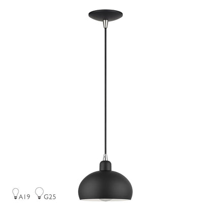 Livex Domma 1Lt Mini Pendant, Black/Nickel Accents/Black/Shiny White - 51513-04