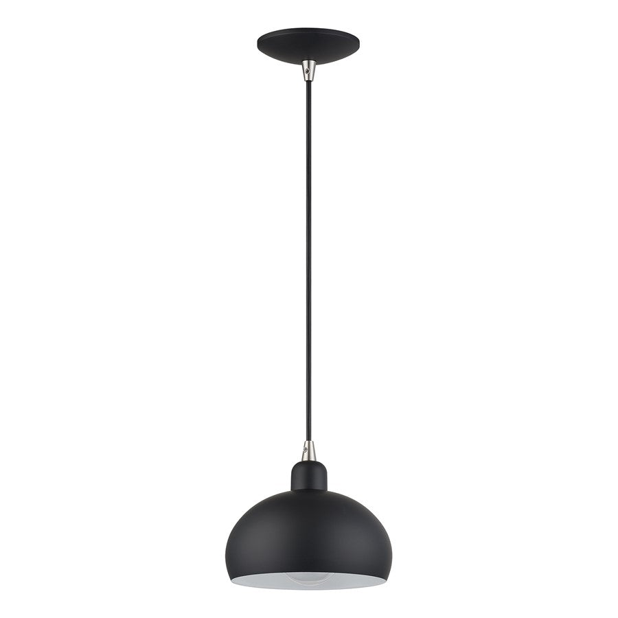 Livex Domma 1Lt Mini Pendant, Black/Nickel Accents/Black/Shiny White